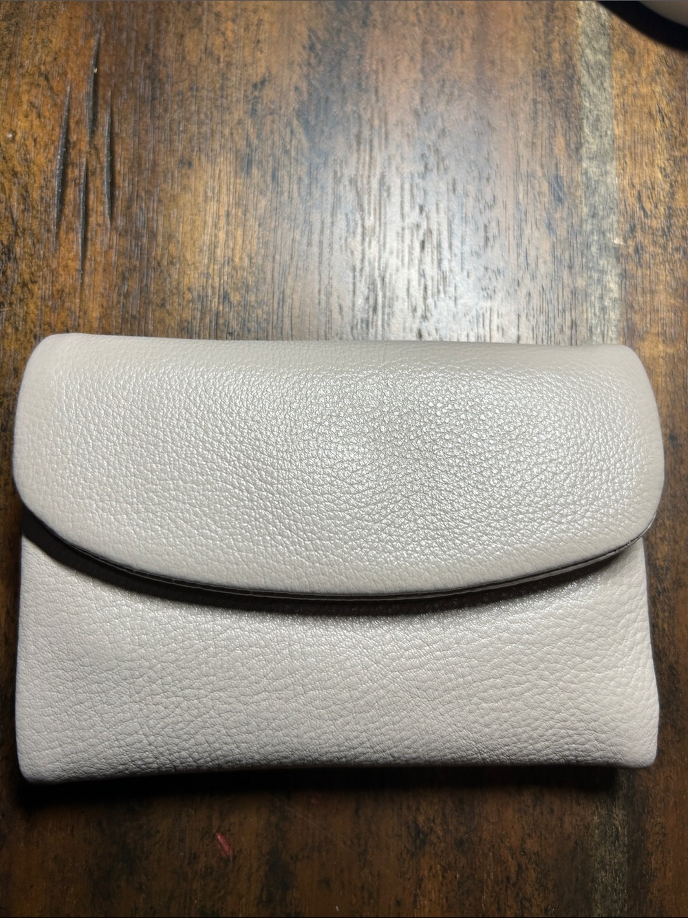 Pebbled Fold-Over Wallet in Light Cream